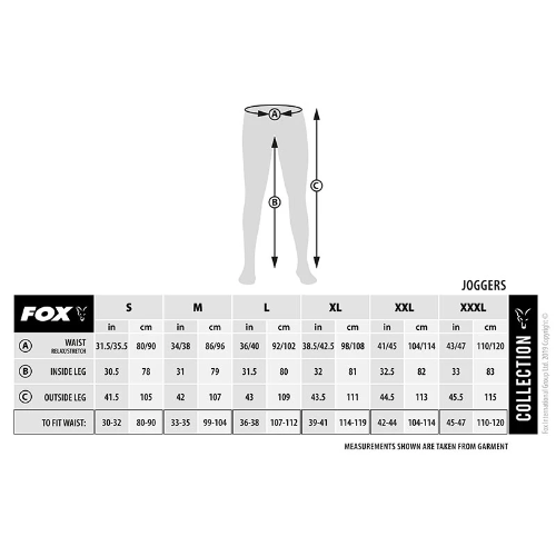 fox joggers size chart