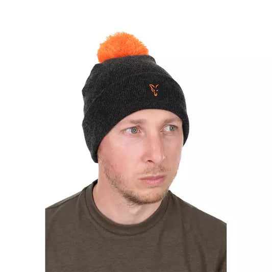 Fox Bobble Hat Black Orange