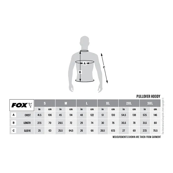 Fox Collection Size Guide For Pullover Hoodys