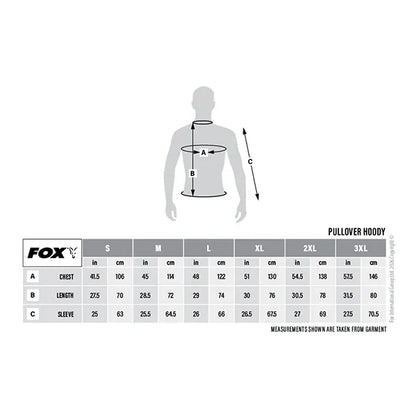 Fox Collection Size Guide For Pullover Hoodys