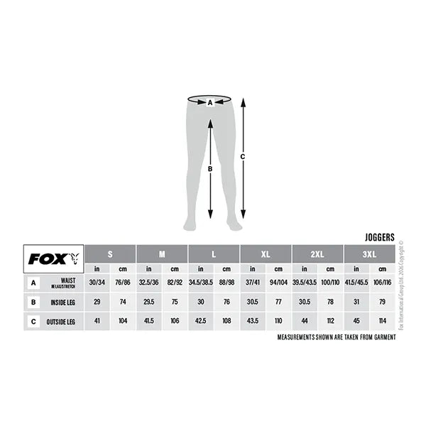 Fox Colelction Joggers Size Guide