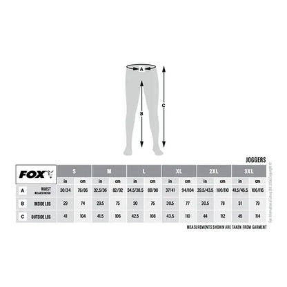 Fox Colelction Joggers Size Guide