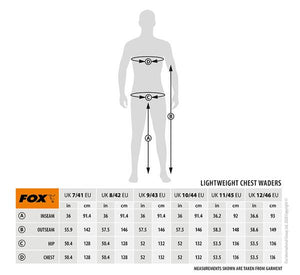 Fox Lightweight Green Waders Size Chart