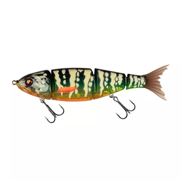 Fishing lure resembling a perch on a white background