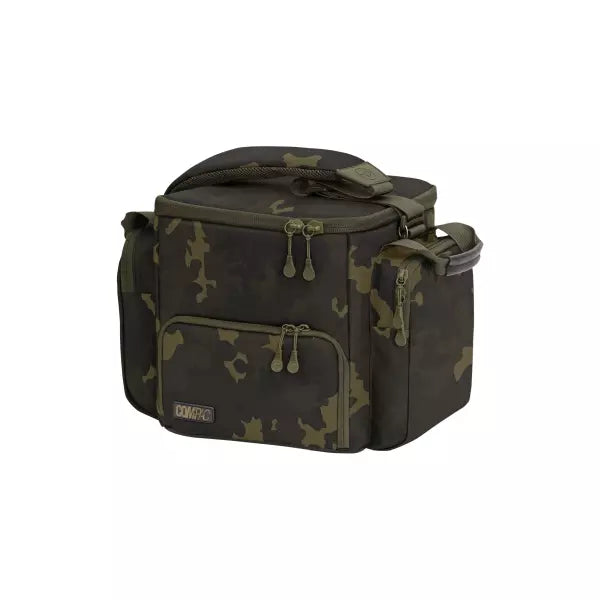 Camouflage-patterned bag with visible brand logo on a white background