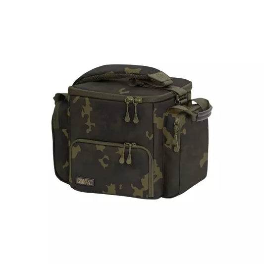 Camouflage-patterned bag with visible brand logo on a white background