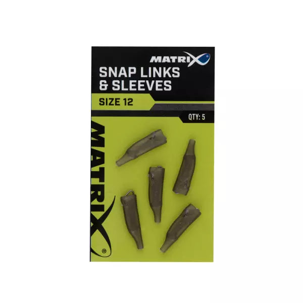 Pack of Matrix snap links and sleeves with a black and green design on a white background