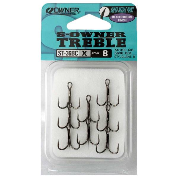 OWNER BLACK CHROME STINGER Treble Hooks 5636-061 Size 5 Super Needle Pack  of 8
