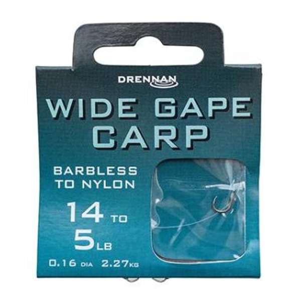 Drennan Wide Gape Carp Barbless Hooks to Nylon