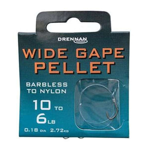 Drennan Wide Gape Pellet Barbless Hooks to Nylon
