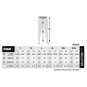fox joggers size chart